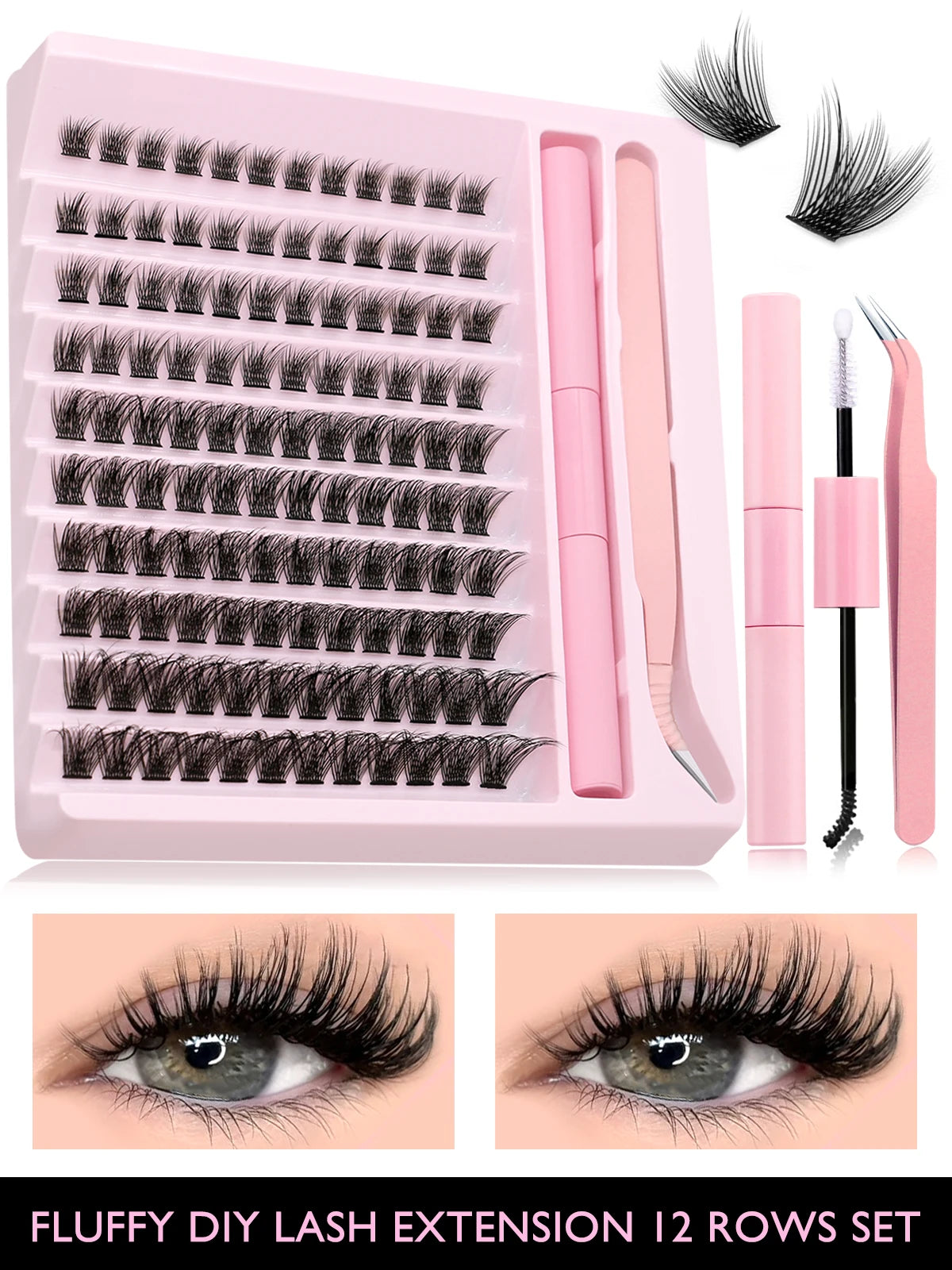 DIY Eyelash Extension Kit – Lash Clusters, Bond & Seal, Tweezers & Waterproof Strong Hold