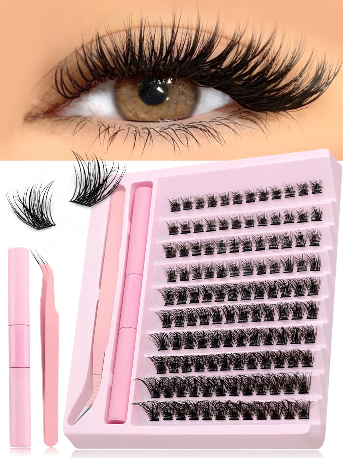 DIY Eyelash Extension Kit – Lash Clusters, Bond & Seal, Tweezers & Waterproof Strong Hold